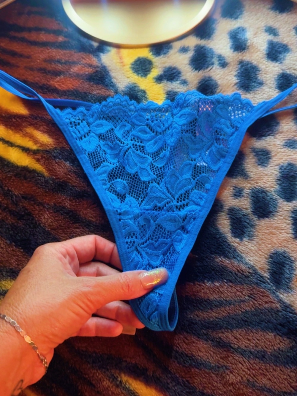Blue Lace Women's Thong Panty